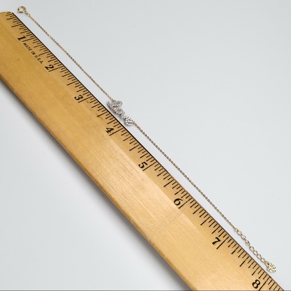 14K Yellow Gold 7"-8" Adjustable Love CZ Chain Bracelet 1g - New - Picture 5 of 6